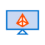 Icon depicting a computer monitor displaying an orange, triangular symbol on a blue background, ideal for web to print applications.