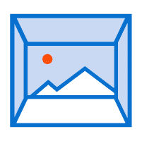 An envelope icon with a blue outline and a small orange circle on the top left corner, illustrating the ease of web to print technology.