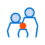 Simple illustration of three abstract human figures, two taller blue ones and a smaller orange one in the center, indicating a family or group. Ideal for large format printing to highlight family bonds.