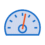 A blue and gray speedometer icon with a red needle pointing to the right side of the gauge, perfect for illustrating precision topics like large format printing.