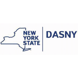 New York State outline on the left and the text "NEW YORK STATE" with "DASNY" on the right, enhanced through large format printing for a vibrant and detailed display.