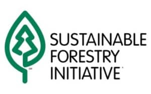 Logo of the Sustainable Forestry Initiative featuring a stylized tree within a leaf outline next to the organization's name.