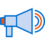 Icon of a blue megaphone with orange sound waves emanating from it on the right side.