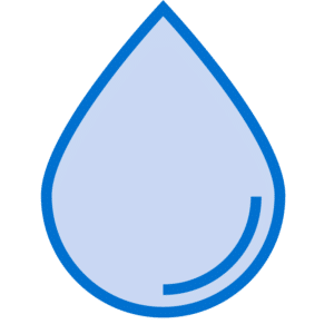 Illustration of a large blue water droplet with a bold outline and a curved line inside.