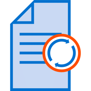 Icon of a document with three horizontal lines and a circular refresh symbol overlapping the lower right corner, indicating document update or synchronization.